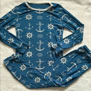 Kickee Pants Bamboo Nautical Blue Pajama Set with Anchor Print
